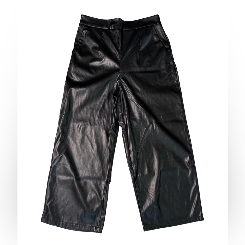 Emery Rose Women’s Black Vegan Faux  Leather Wide Leg Pants Size Large